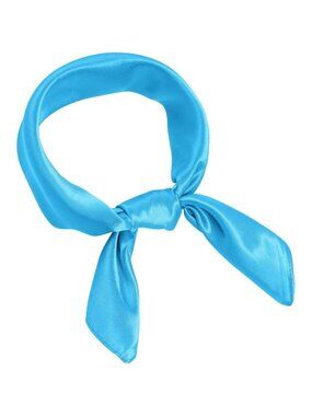 Women Sky Blue Chiffon Square Ribbon Neck Scarf Satin Handkerchief For Halloween